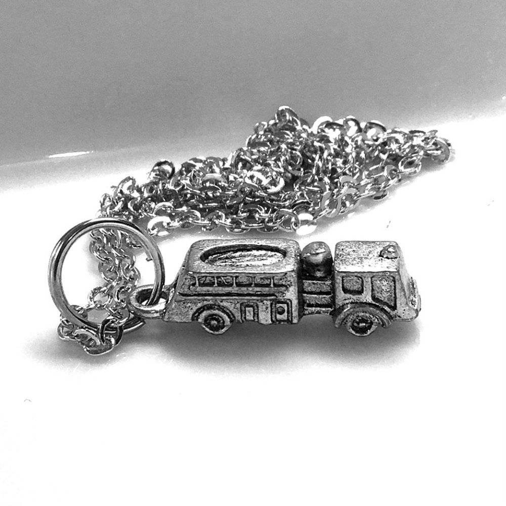 Miniature Fire Truck Charm Necklace